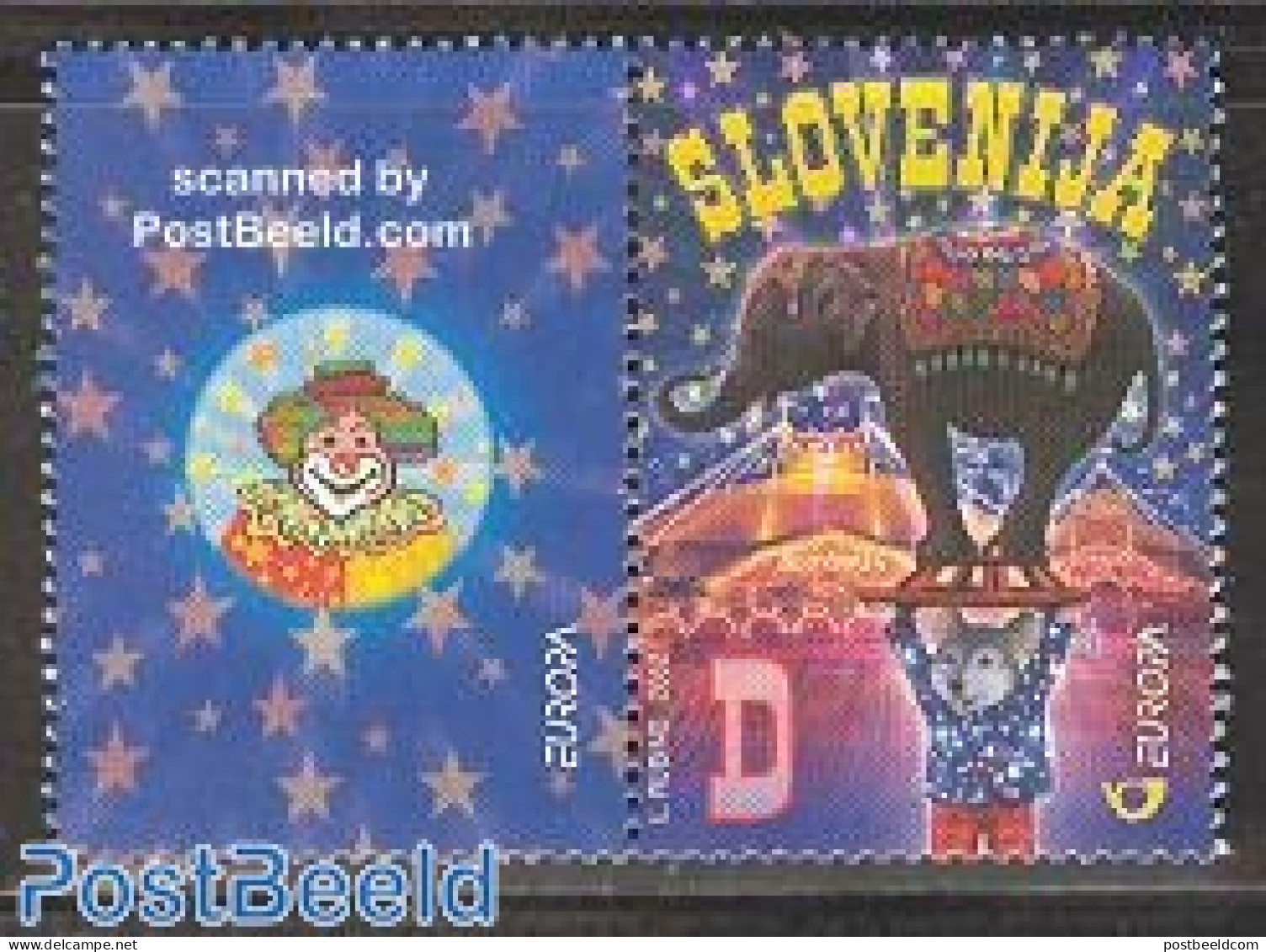 Slovenia 2002 Europa, Circus 1v+tab, Mint NH, History - Nature - Performance Art - Europa (cept) - Elephants - Circus - Circus