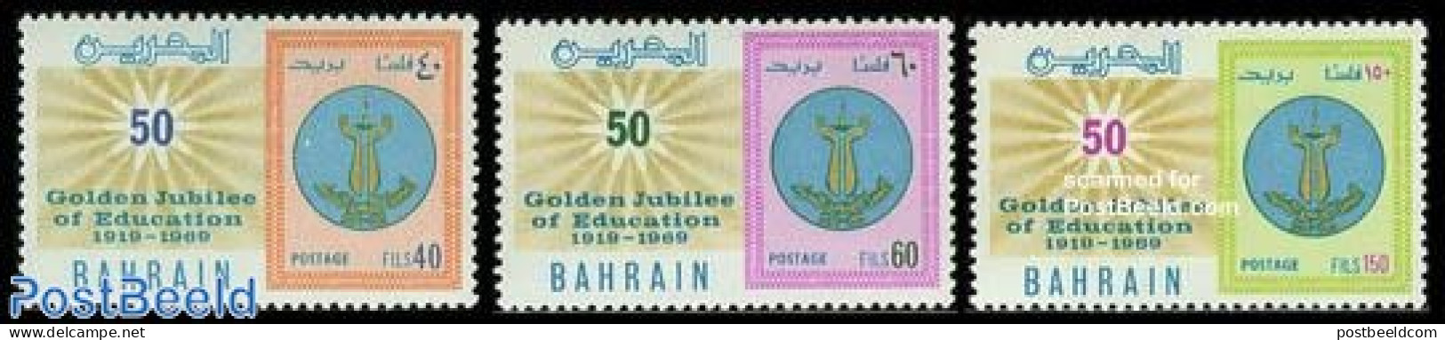 Bahrain 1969 Education 3v, Mint NH, Science - Education - Bahrain (1965-...)