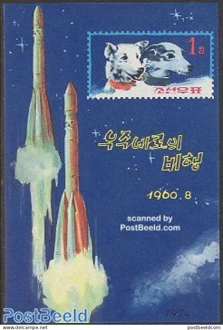 Korea, North 1974 Space Day, Dog S/s, Mint NH, Nature - Transport - Dogs - Space Exploration - Corée Du Nord