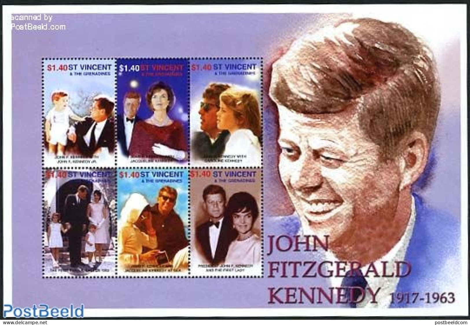 Saint Vincent 2001 J.F. Kennedy 6v M/s, Mint NH, History - American Presidents - St.Vincent (1979-...)