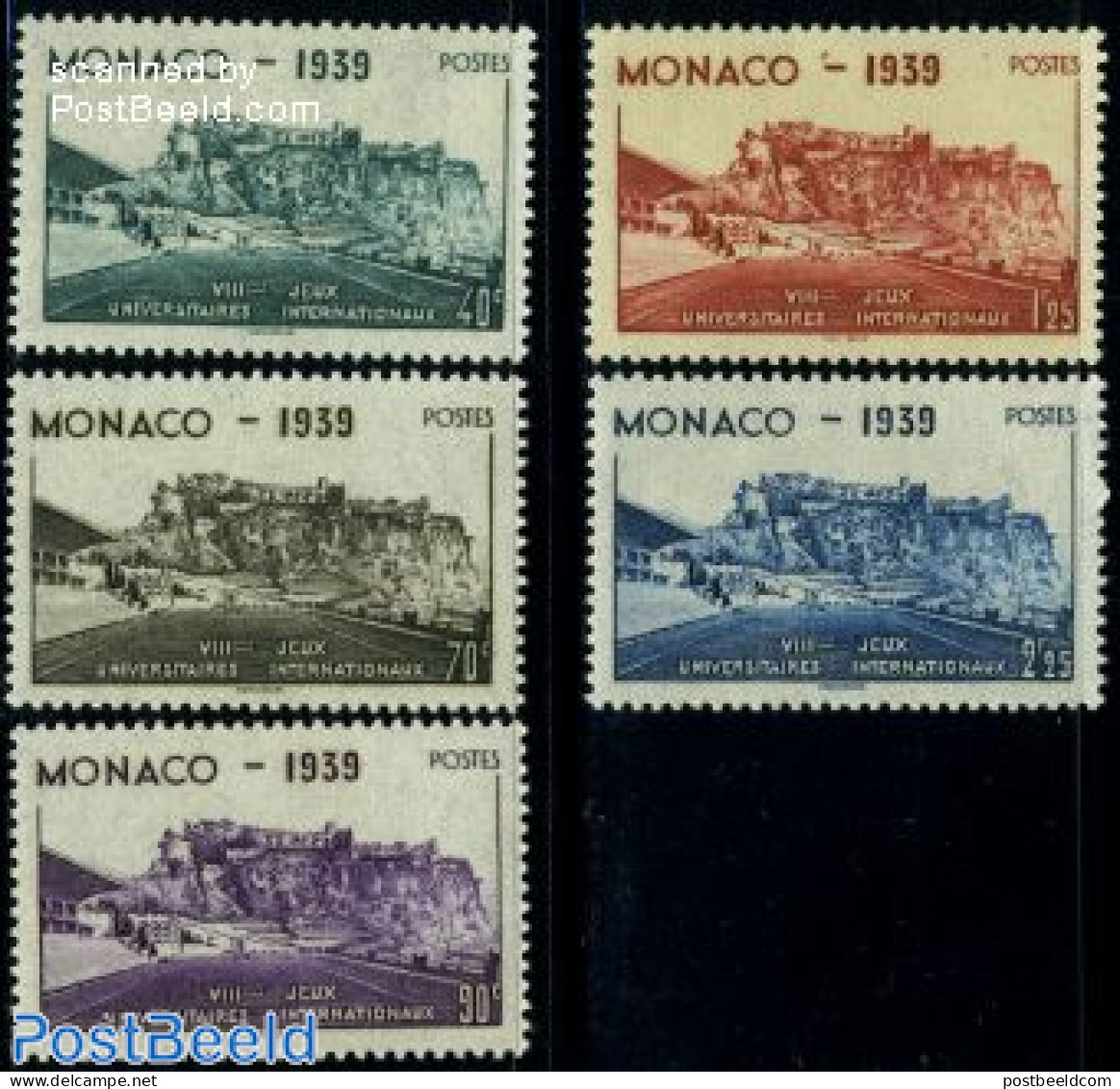 Monaco 1939 University Games 5v, Mint NH, Sport - Sport (other And Mixed) - Art - Castles & Fortifications - Ungebraucht