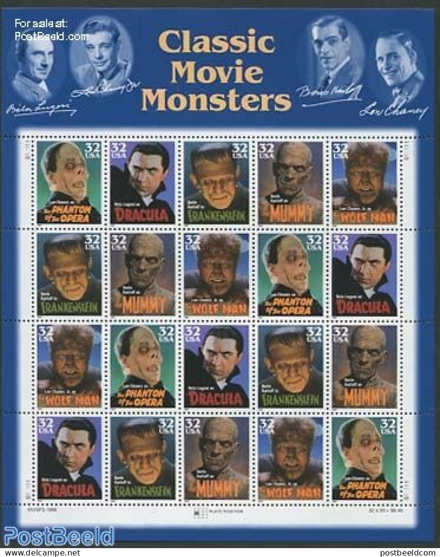 United States Of America 1997 Classic Movie Monsters M/s, Mint NH, Performance Art - Movie Stars - Nuevos