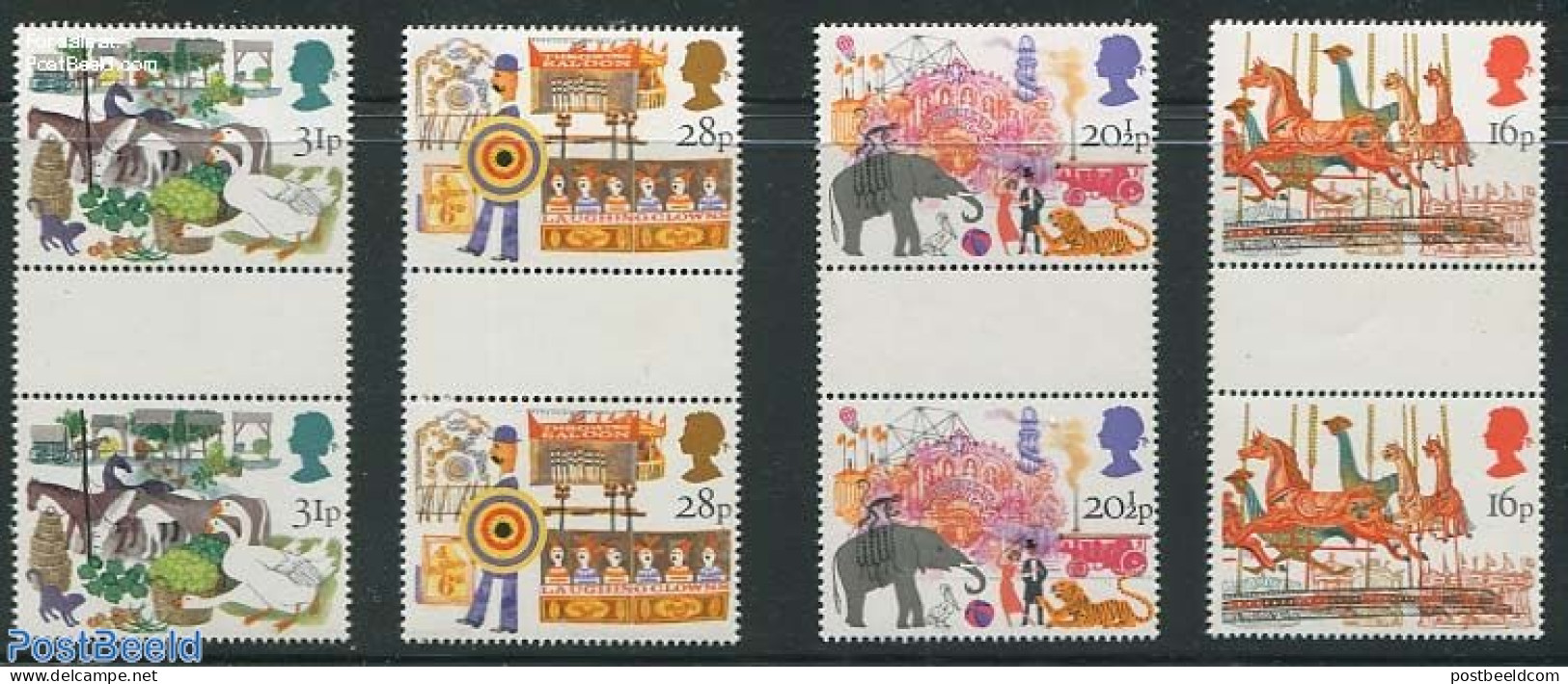 Great Britain 1983 Smithfield Market 4v, Gutter Pairs, Mint NH, Nature - Performance Art - Various - Cats - Elephants .. - Unused Stamps