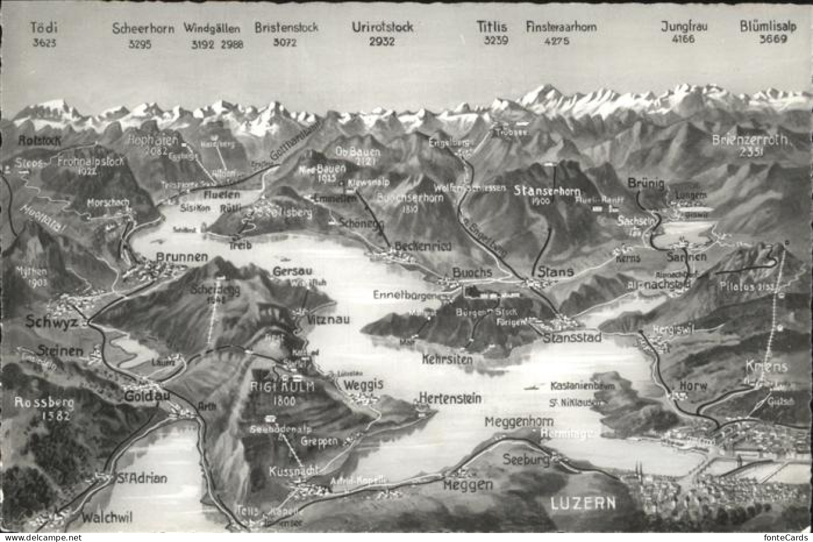 11353676 Luzern LU Panoramakarte Vierwaldstaettersee Und Umgebung Berner Alpen L - Sonstige & Ohne Zuordnung