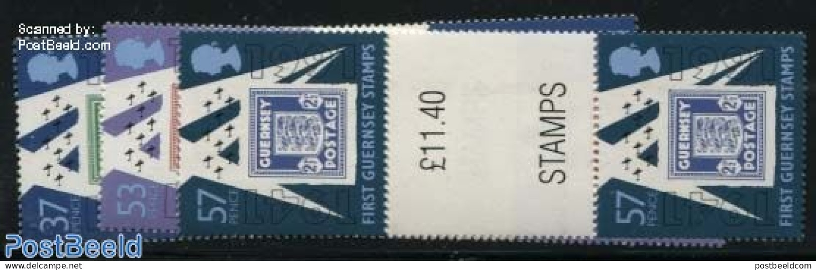 Guernsey 1991 First Stamp Anniversary 3v, Gutterpairs, Mint NH, History - World War II - Stamps On Stamps - 2. Weltkrieg