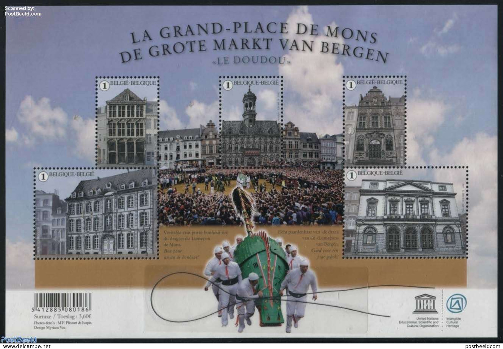 Belgium 2015 Grand Place Mons S/s, Mint NH, History - Various - Europa Hang-on Issues - Unicef - Folklore - Art - Arch.. - Ongebruikt