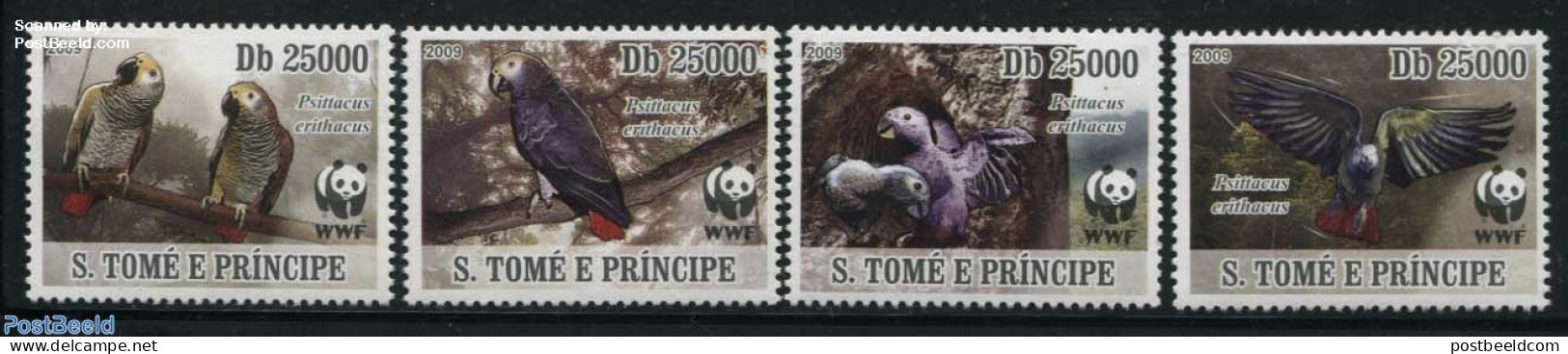 Sao Tome/Principe 2009 WWF, Parrots 4v, Mint NH, Nature - Birds - Parrots - World Wildlife Fund (WWF) - Sao Tome And Principe