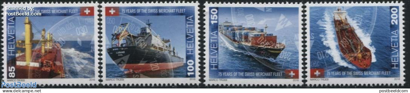 Switzerland 2016 Swiss Merchant Fleet 4v, Mint NH, Transport - Ships And Boats - Neufs