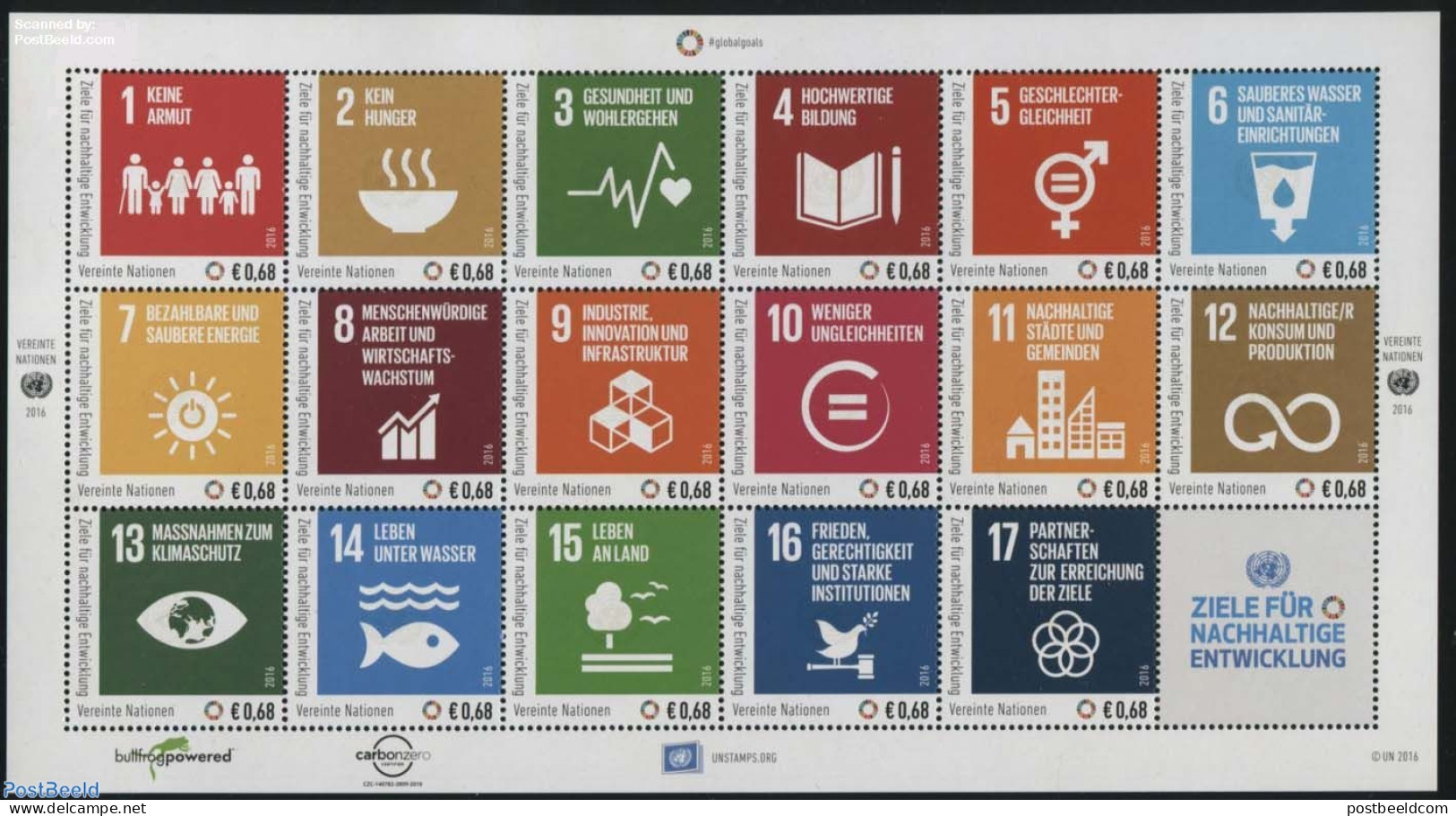 United Nations, Vienna 2016 Sustainable Development Goals 17v M/s, Mint NH, Health - History - Nature - Science - Food.. - Food