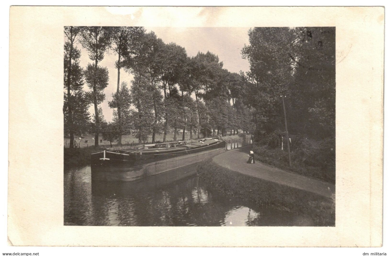 TRÈS BELLE CARTE PHOTO 1919 : BELLE VUE SUR PÉNICHE - CARTE ÉCRITE À ROUBAIX - 59 NORD - Binnenschepen