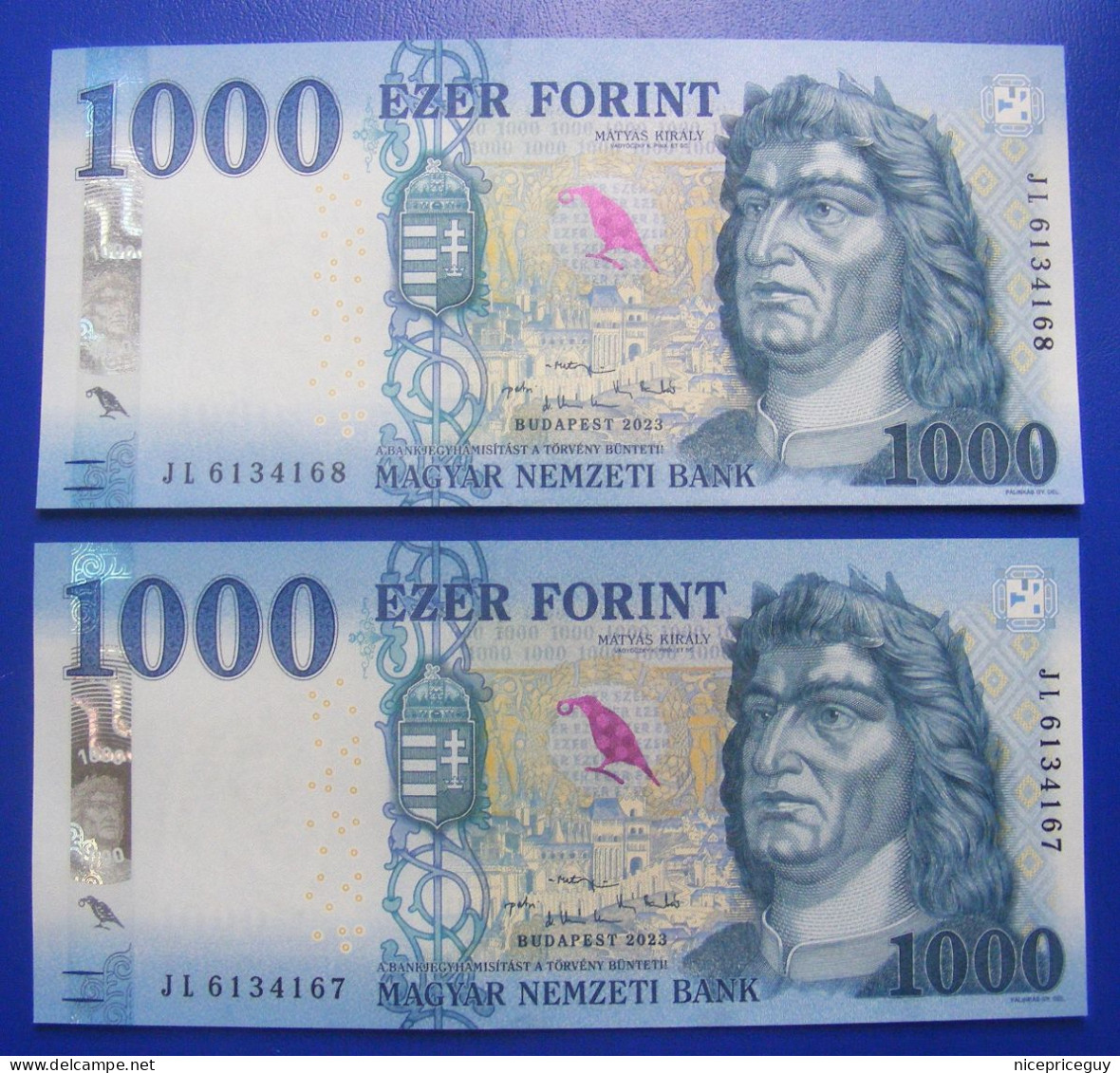 Hungary 2x 1000 Forint Consecutive Serial Numbers 2023 UNC /1 Combined Shipping - Hongarije