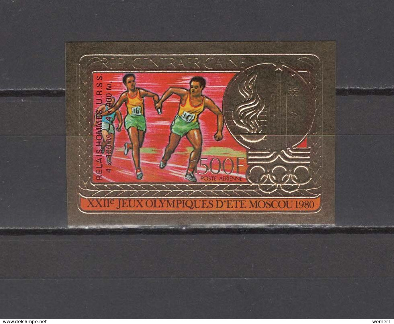 Central Africa 1981 Olympic Games Moscow, Athletics Gold Stamp With Winners Overprint In Red Imperf. MNH -scarce- - Estate 1980: Mosca