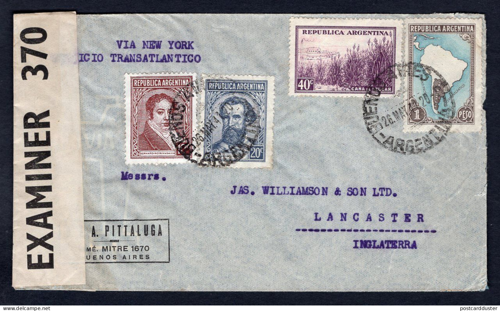 ARGENTINA 1941 Censored Airmail Cover To England (p1372) - Covers & Documents