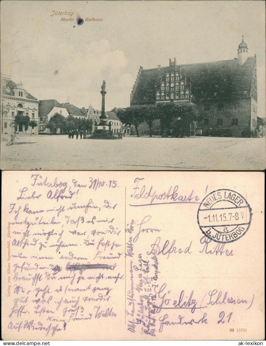 Ansichtskarte Jüterbog Marktplatz, Belebt 1915  Gel Feldpost - Jueterbog