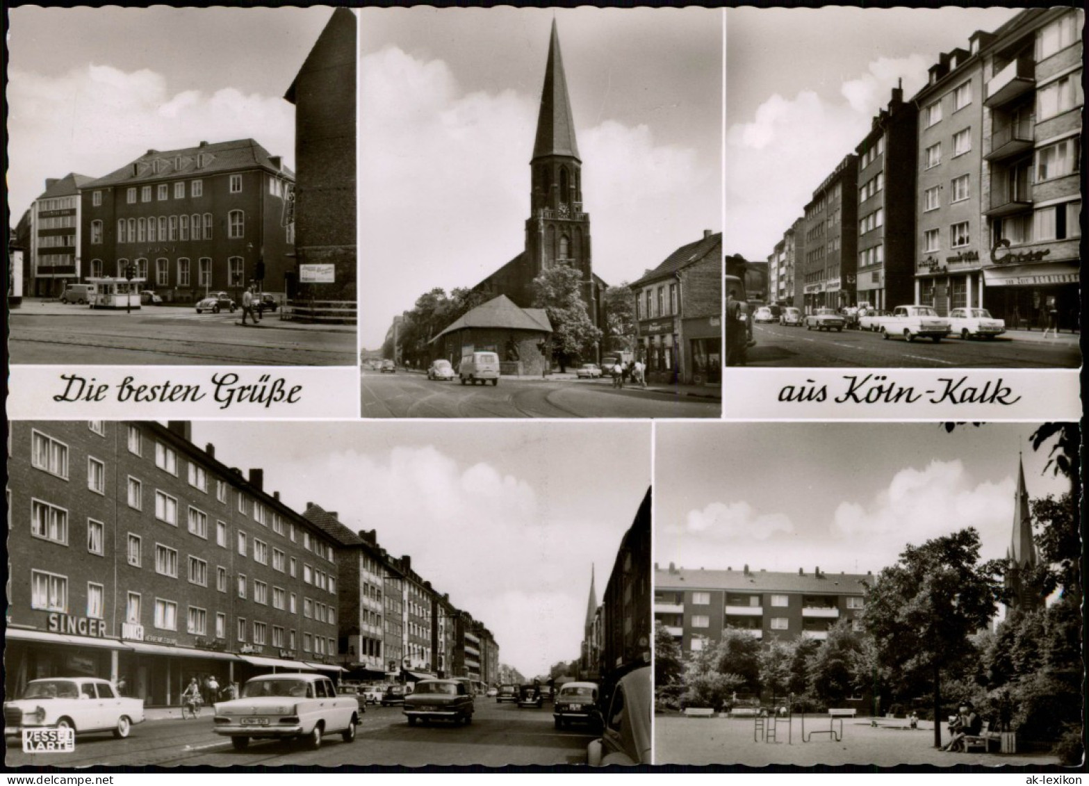 Kalk-Köln Mehrbildkarte Hauptstraßen Geschäfte Kirche Autos 1960 - Koeln