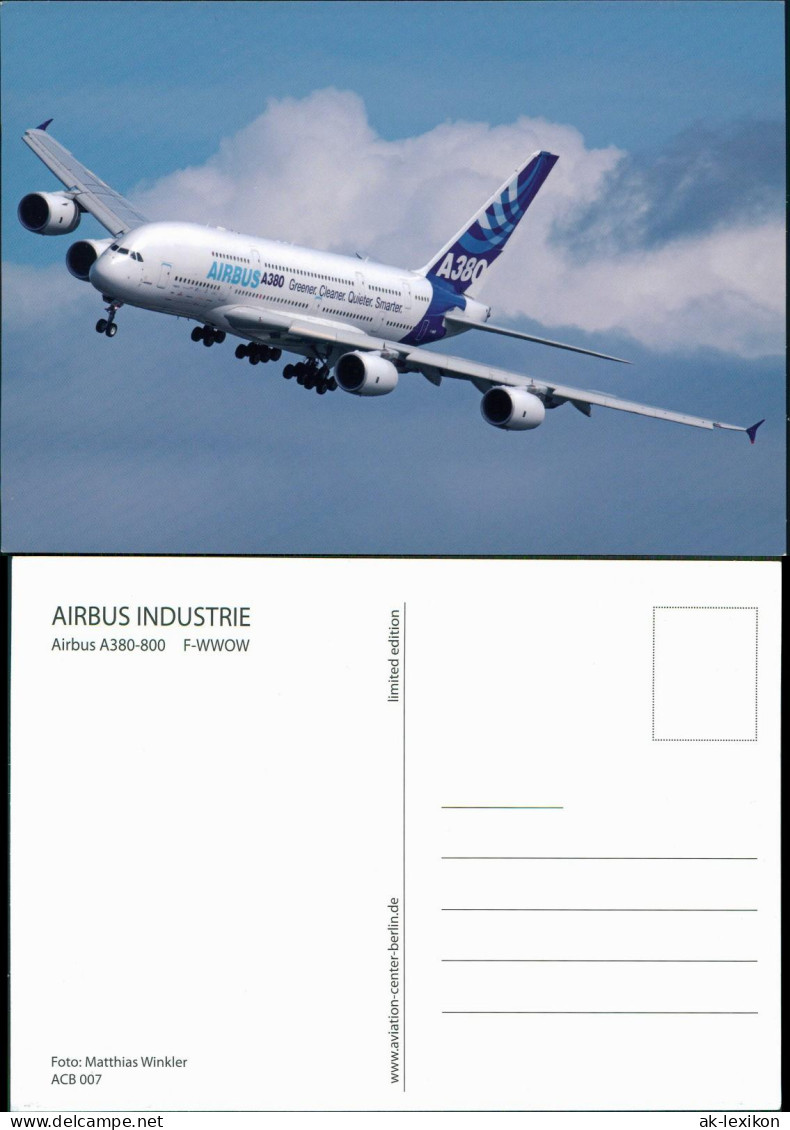 Ansichtskarte  Flugzeug Airplane Avion Airbus A380-800 F-WWOW 2008 - 1946-....: Ere Moderne