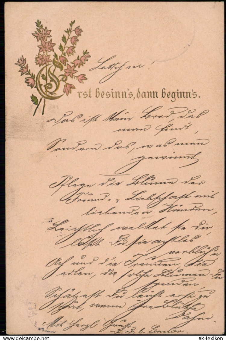 Ansichtskarte  Spruchkarte Gedicht "Erst Besinns Beginns" 1900 2 Pf. Reichspost - Filosofie