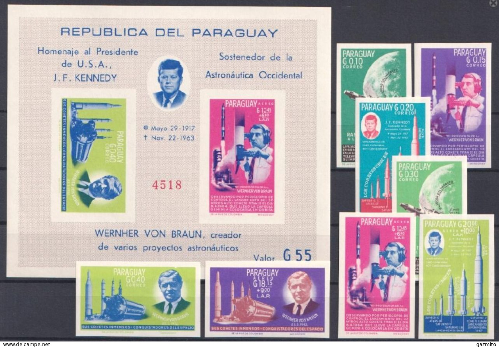 Paraguay 1964, Space Explorers, Kennedy. Von Braun, 2val In BF IMPERFORATED - Kennedy (John F.)