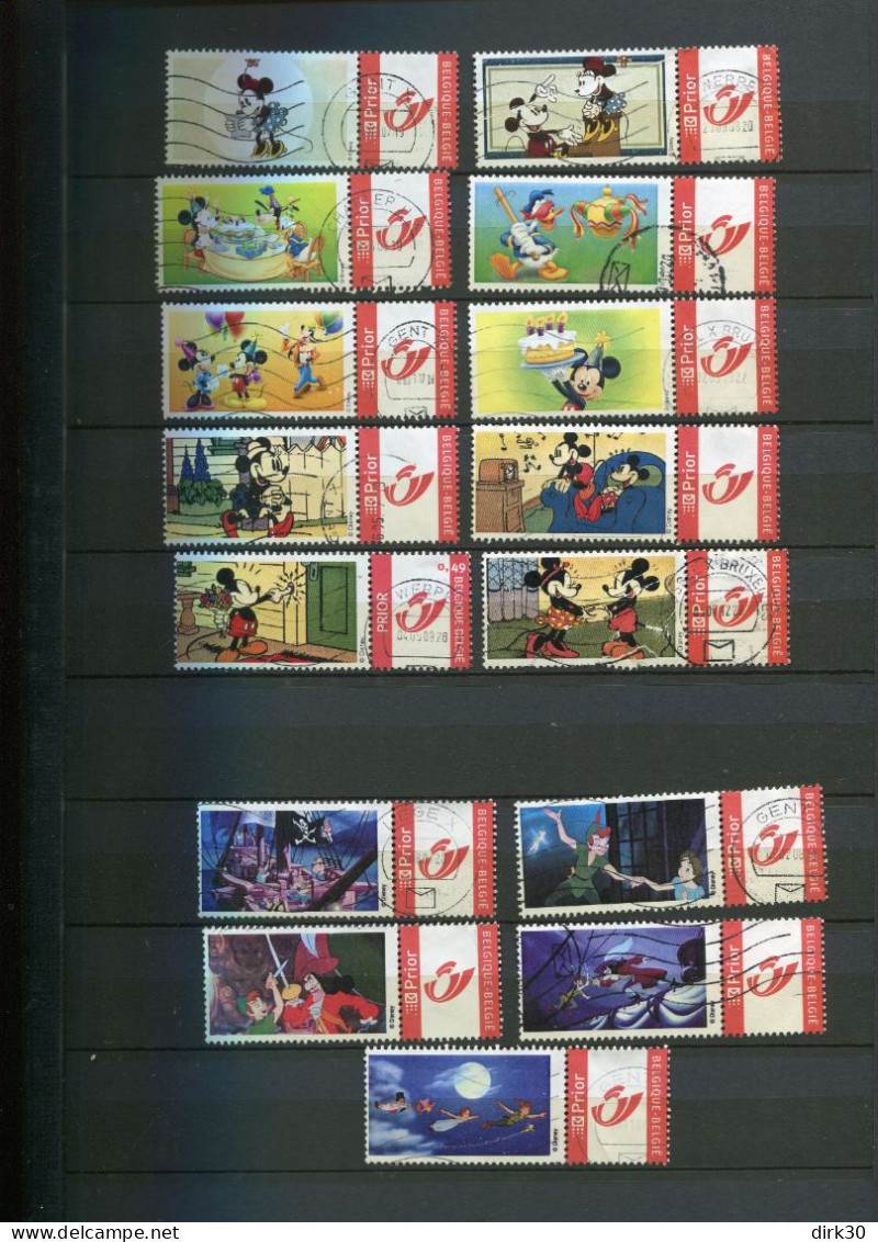 Belgie Duostamps Disney Mickey Mouse Peter Pan 15 Gestempeld Gepersonaliseerde Zegels (staat Zie Scan)  Strips Comics BD - Afgestempeld