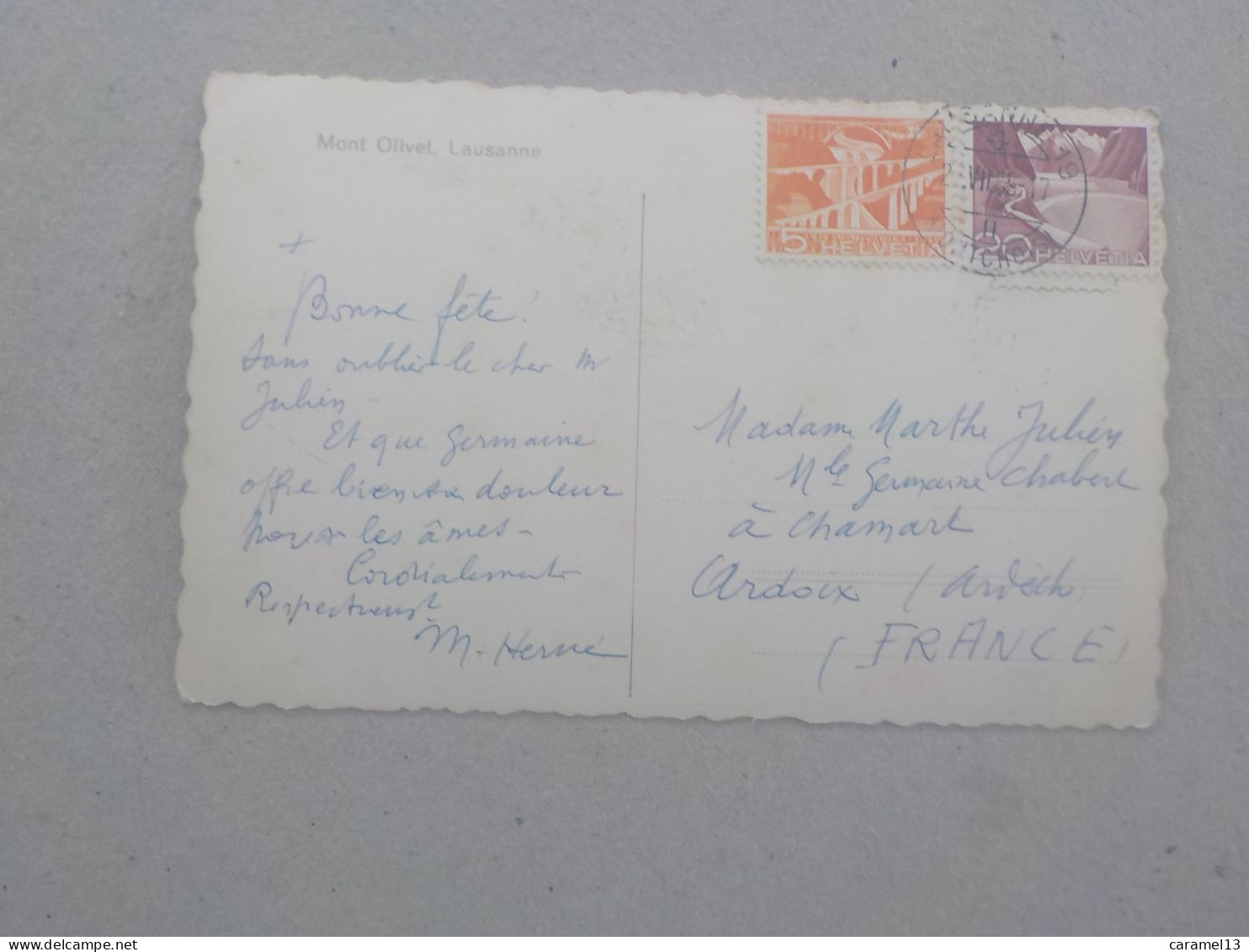 CPSM -  AU PLUS RAPIDE - SUISSE - LAUSANNE - MONT OLIVET - VOYAGEE TIMBREE 1955 - FORMAT CPA - Lausanne