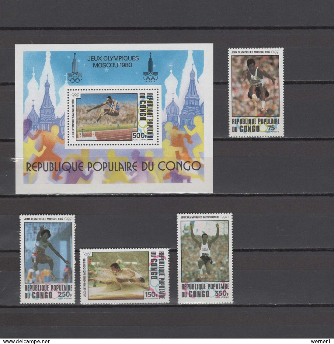 Congo 1980 Olympic Games Moscow, Athletics Set Of 4 + S/s MNH - Verano 1980: Moscu