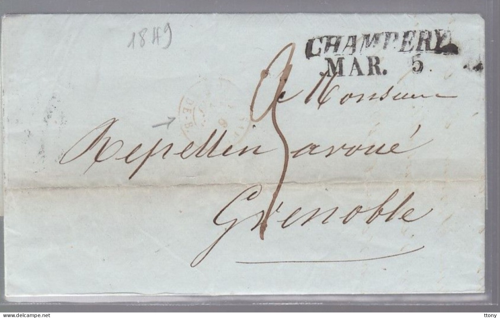 Lettre Dite Précurseurs  Sur  Lettre  Départ Chambéry  4 Mars 1849 Destination Grenoble - ...-1840 Vorläufer