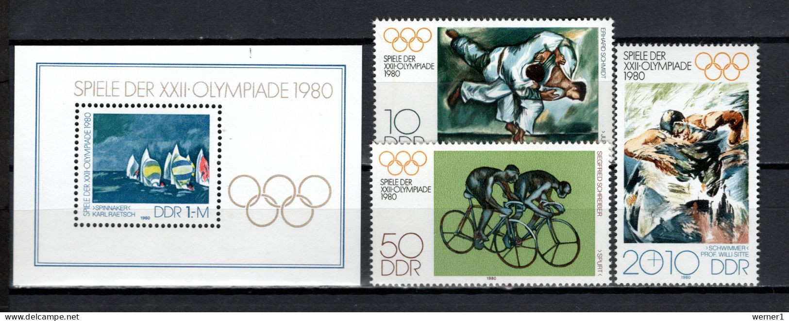 DDR 1980 Olympic Games Moscow, Sailing, Judo, Cycling, Swimming Set Of 3 + S/s MNH - Verano 1980: Moscu