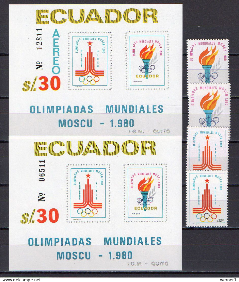 Ecuador 1980 Olympic Games Moscow, Set Of 4 + 2 S/s MNH - Sommer 1980: Moskau