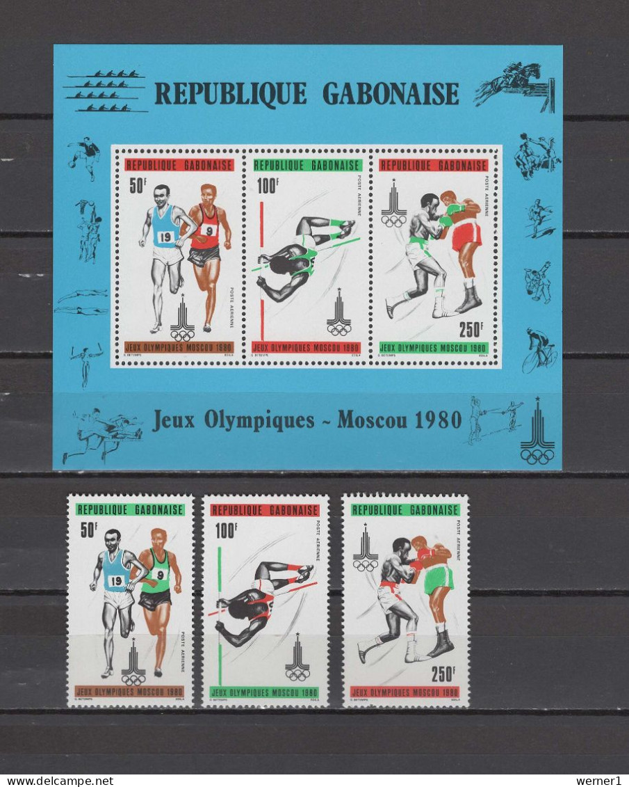 Gabon 1980 Olympic Games Moscow, Athletics, Boxing Set Of 3 + S/s MNH - Verano 1980: Moscu