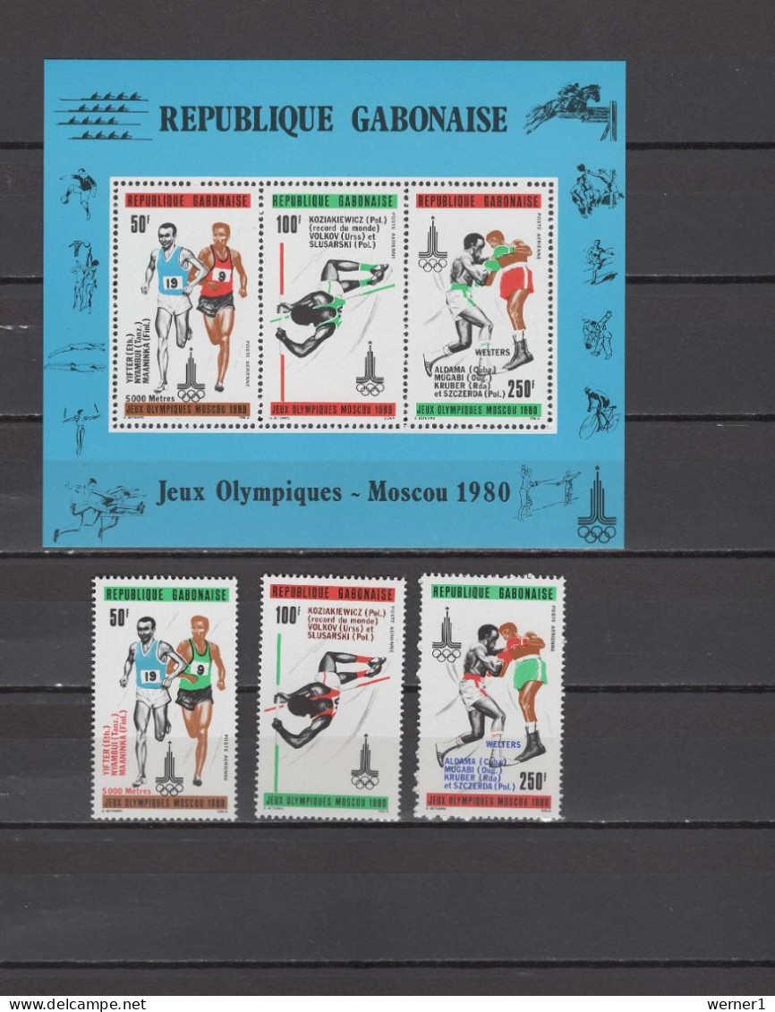 Gabon 1980 Olympic Games Moscow, Athletics, Boxing Set Of 3 + S/s With Winners Overprint MNH - Ete 1980: Moscou