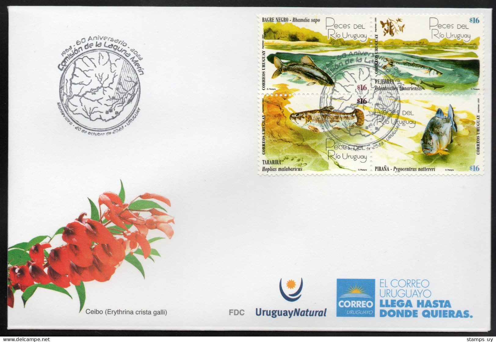 URUGUAY 2023 (Ecology, Geography, Rivers, Lagoons, Map, Animals, Fish, Catfish, Piranha) - 1 Cover With Special Postmark - Uruguay