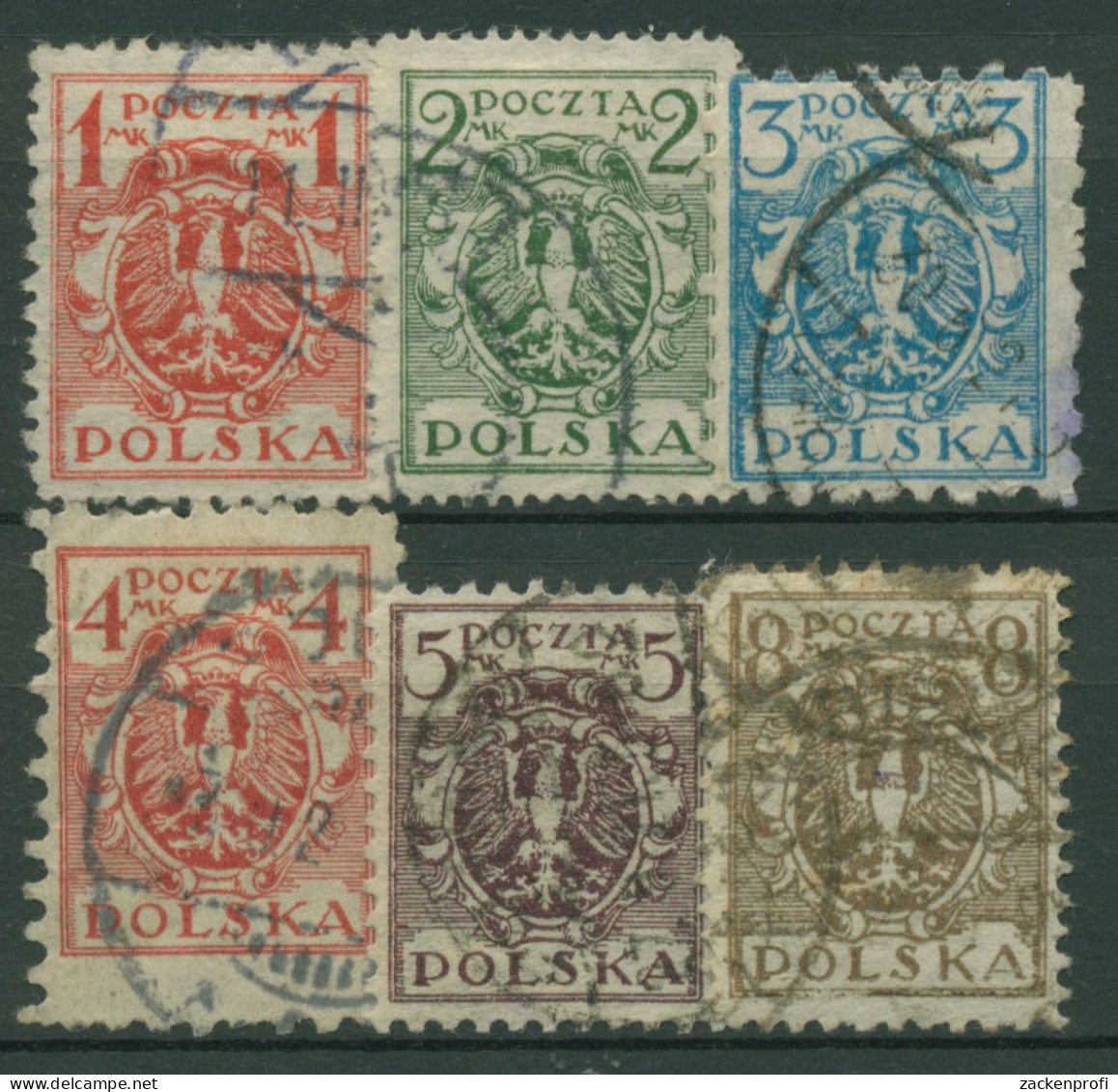 Polen 1920/22 Freimarken Wappenadler 147/52 Y Gestempelt - Gebraucht