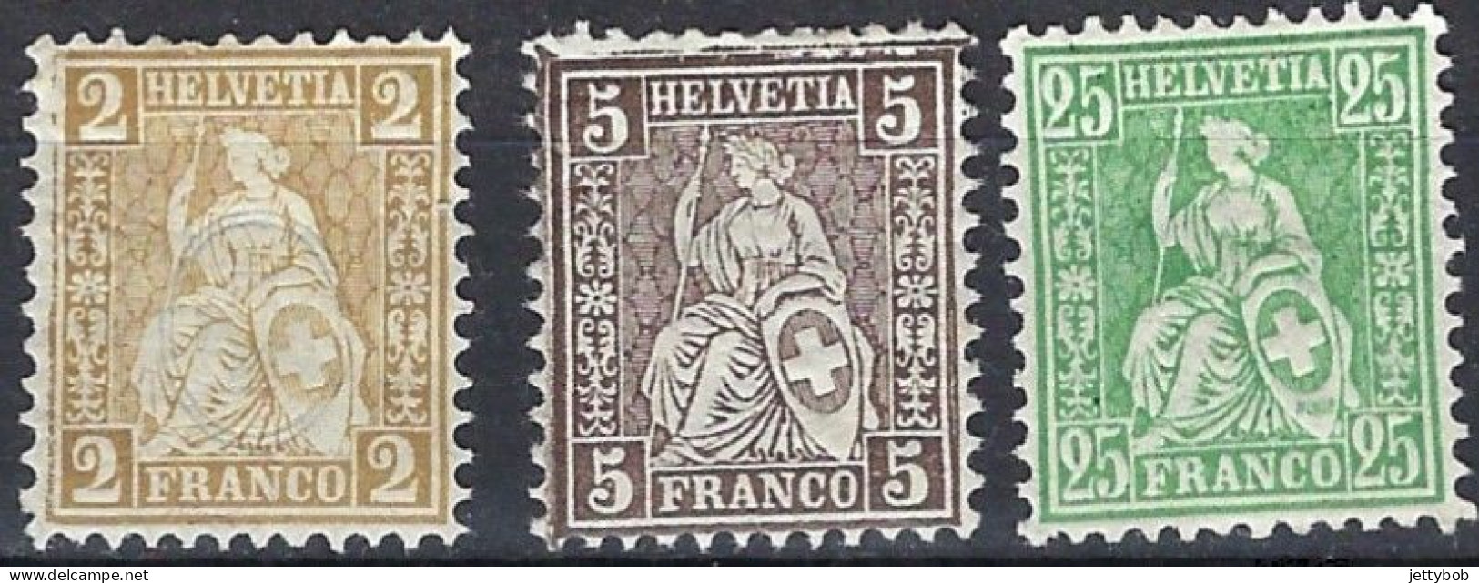 Switzerland 1862-74 Seated Helvetia 2c, 5c, 25c MM - Neufs