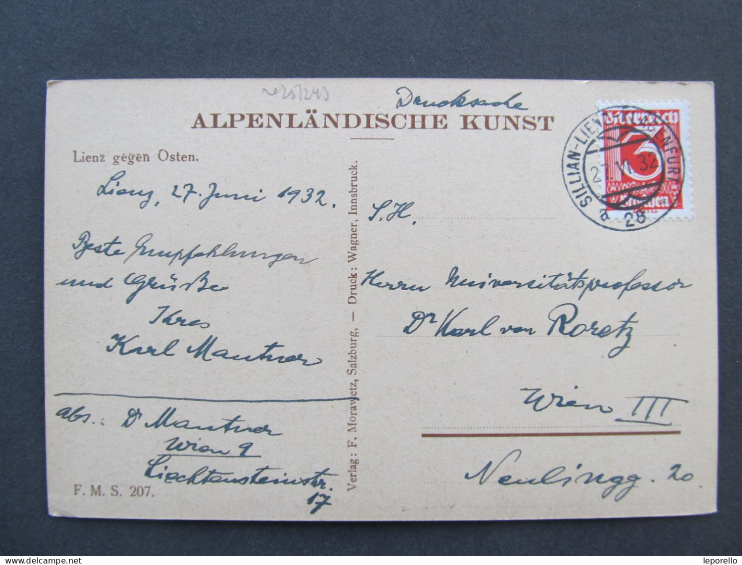 AK LIENZ 1932 Künstlerkarte Bahnpost Sillian - Lienz - Klagenfurt  Nr. 28 /// D*59599 - Lienz