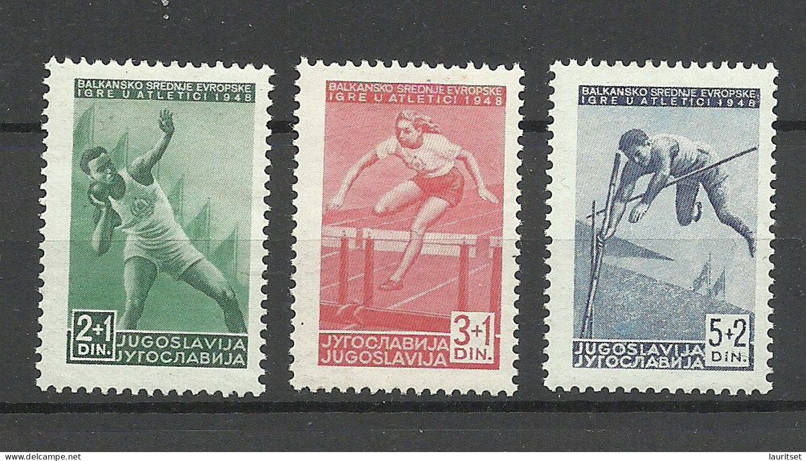 JUGOSLAVIA Jugoslawien 1948 Michel 557 - 559 * Sport Balkanspiele Kugelstossen Hürdenlauf Stabhochsprung - Leichtathletik