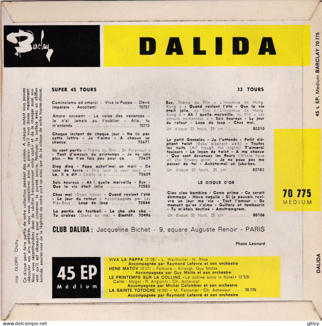 DALIDA : " Viva La Pappa " - EP - Autres - Musique Française