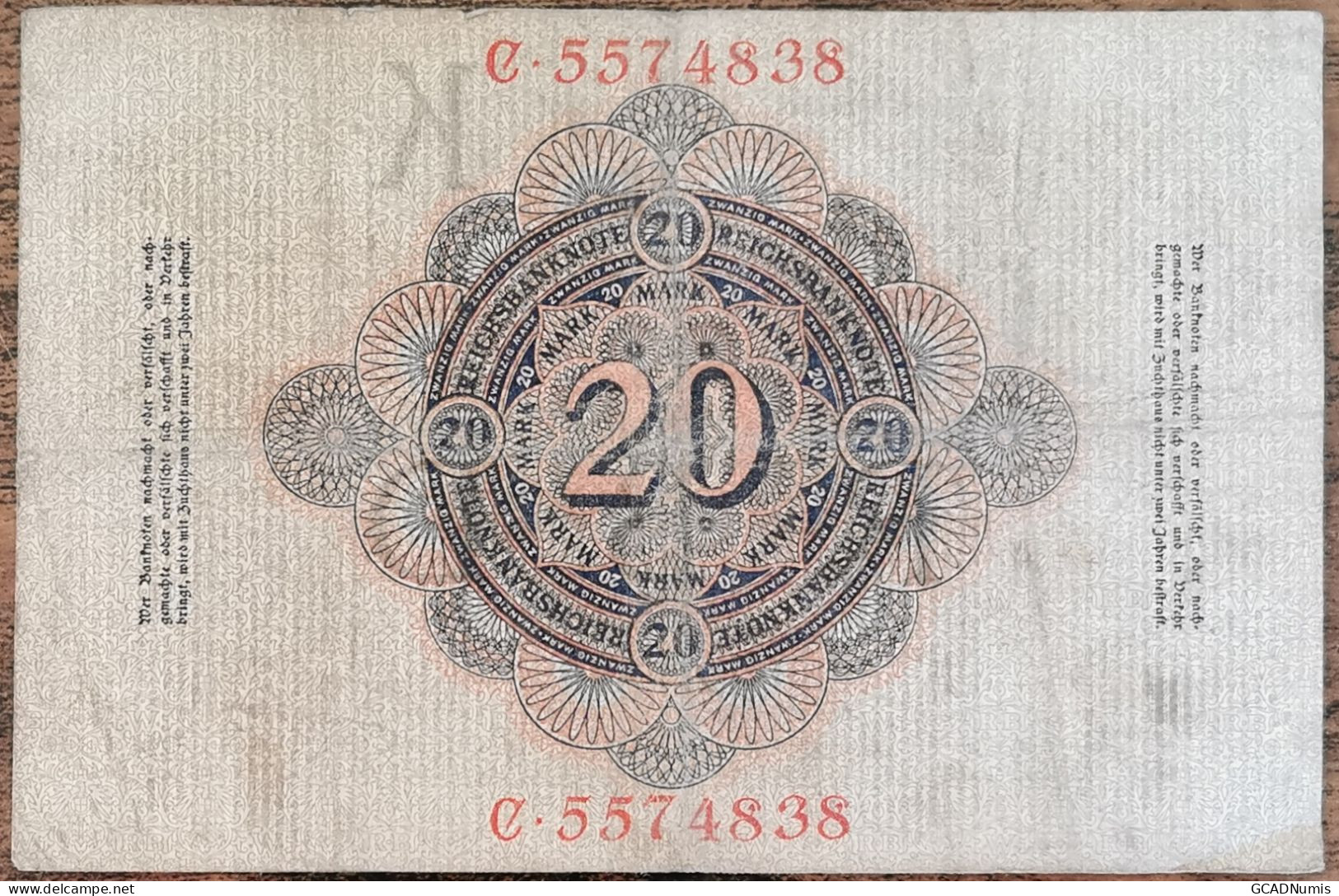 Billet Allemagne 20 Mark 7 - 2 - 1908 / Reichsbanknote - 20 Mark