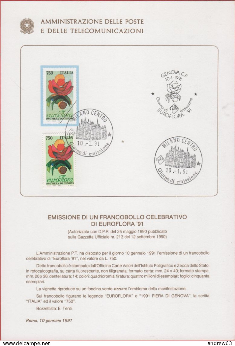 ITALIA - ITALIE - ITALY - 1991 - Euroflora '91, A Genova - FDC - Bollettino 2/91 Amministrazione Delle Poste - FDC