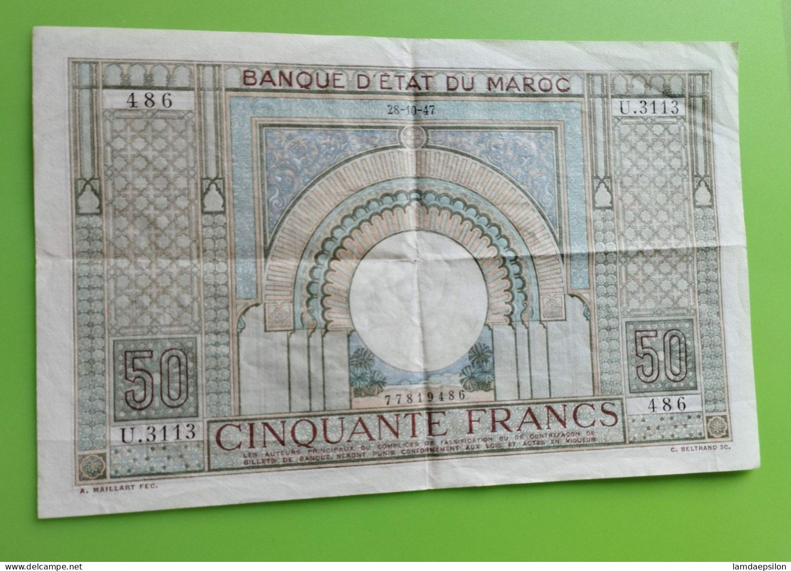 MAROC MOROCCO MARRUECOS MAROKKO BANQUE D'ETAT 50 FRANC 1947  XF - Morocco