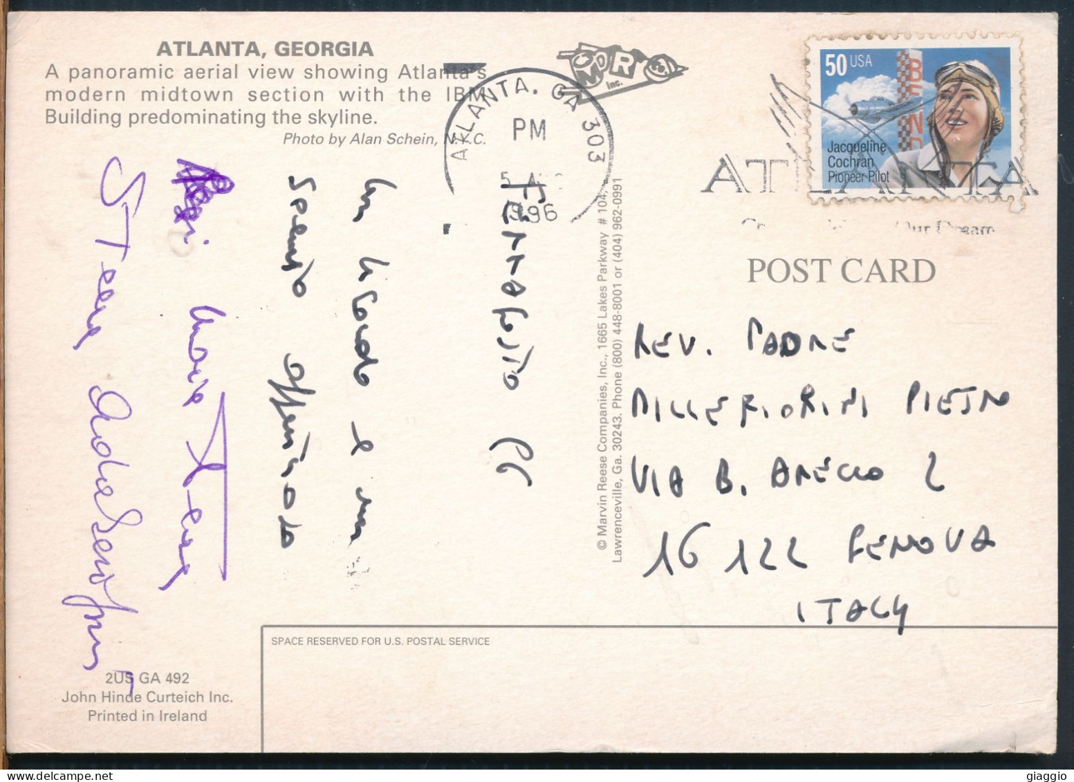 °°° 30957 - USA - GA - ATLANTA - AERIAL VIEW - 1996 With Stamps °°° - Atlanta