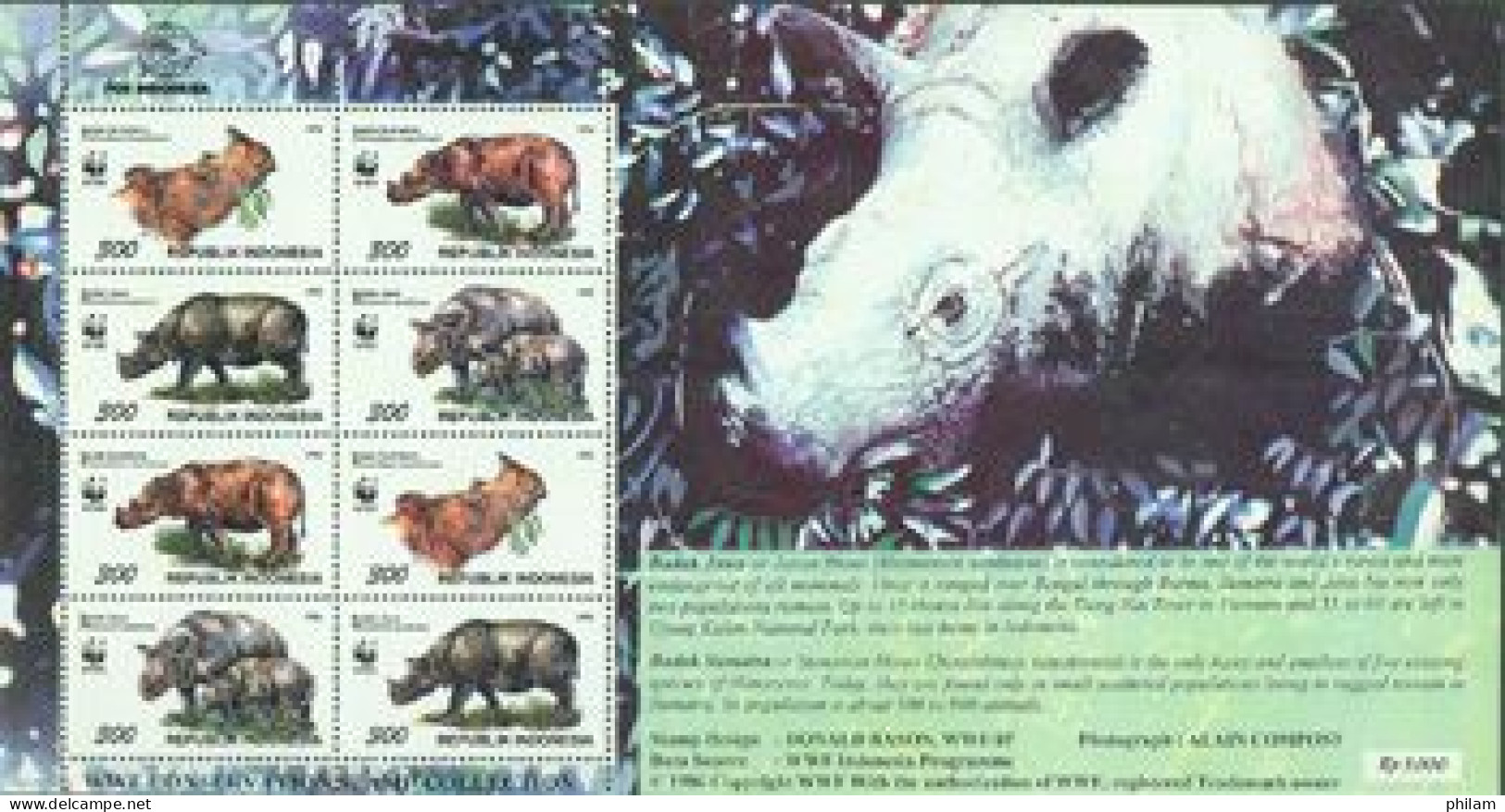 INDONESIE 1996 - W.W.F. - Rhinocéros - Bloc - Nuovi