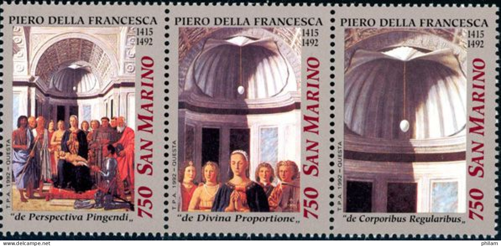 SAN MARINO 1992 - Noël - Tableaux De Pierro Della Francesca - 3 V. - Unused Stamps