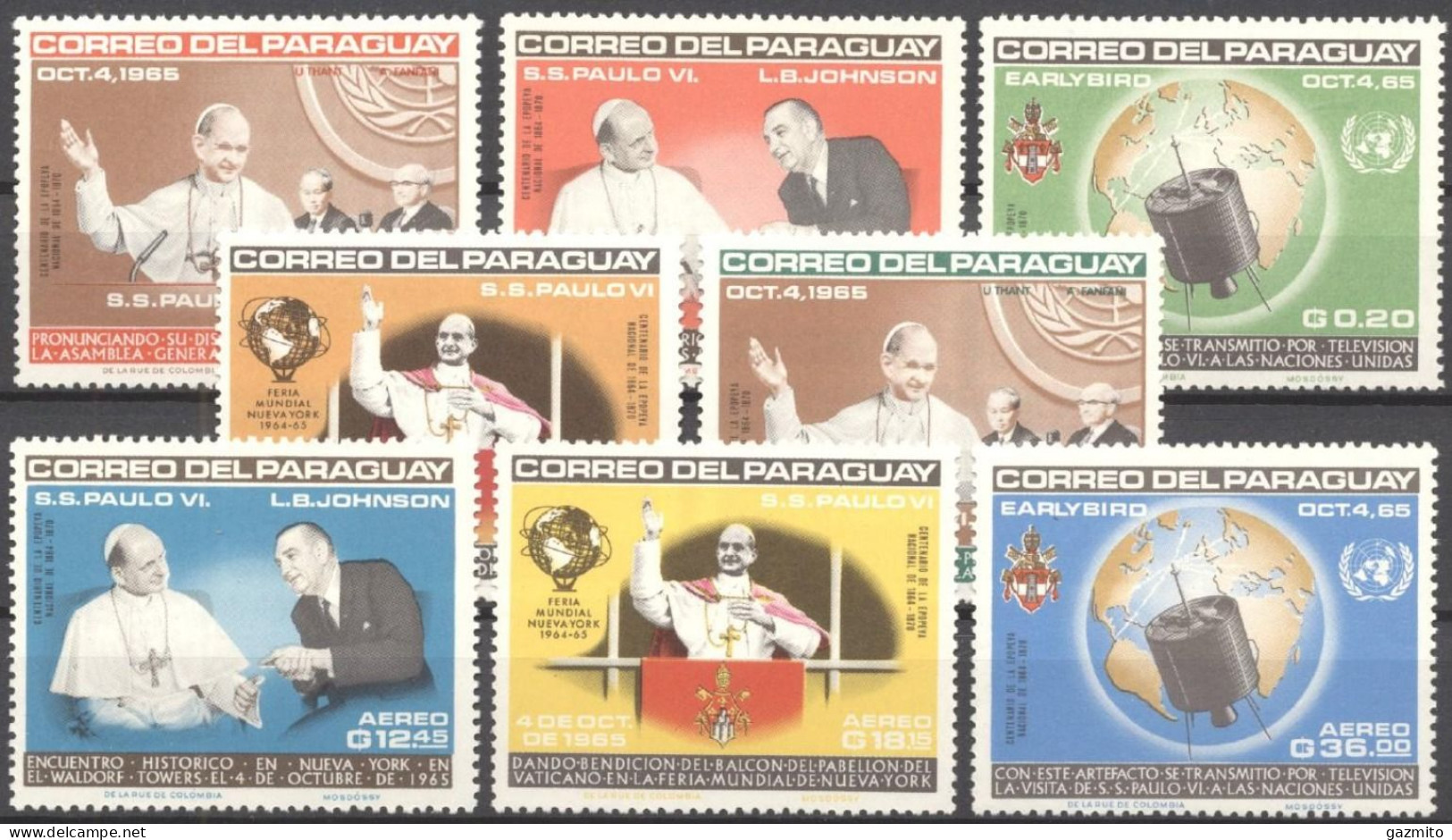Paraguay 1965, Visit Of Pope Paul VI At The United Nations, 8val - Paraguay