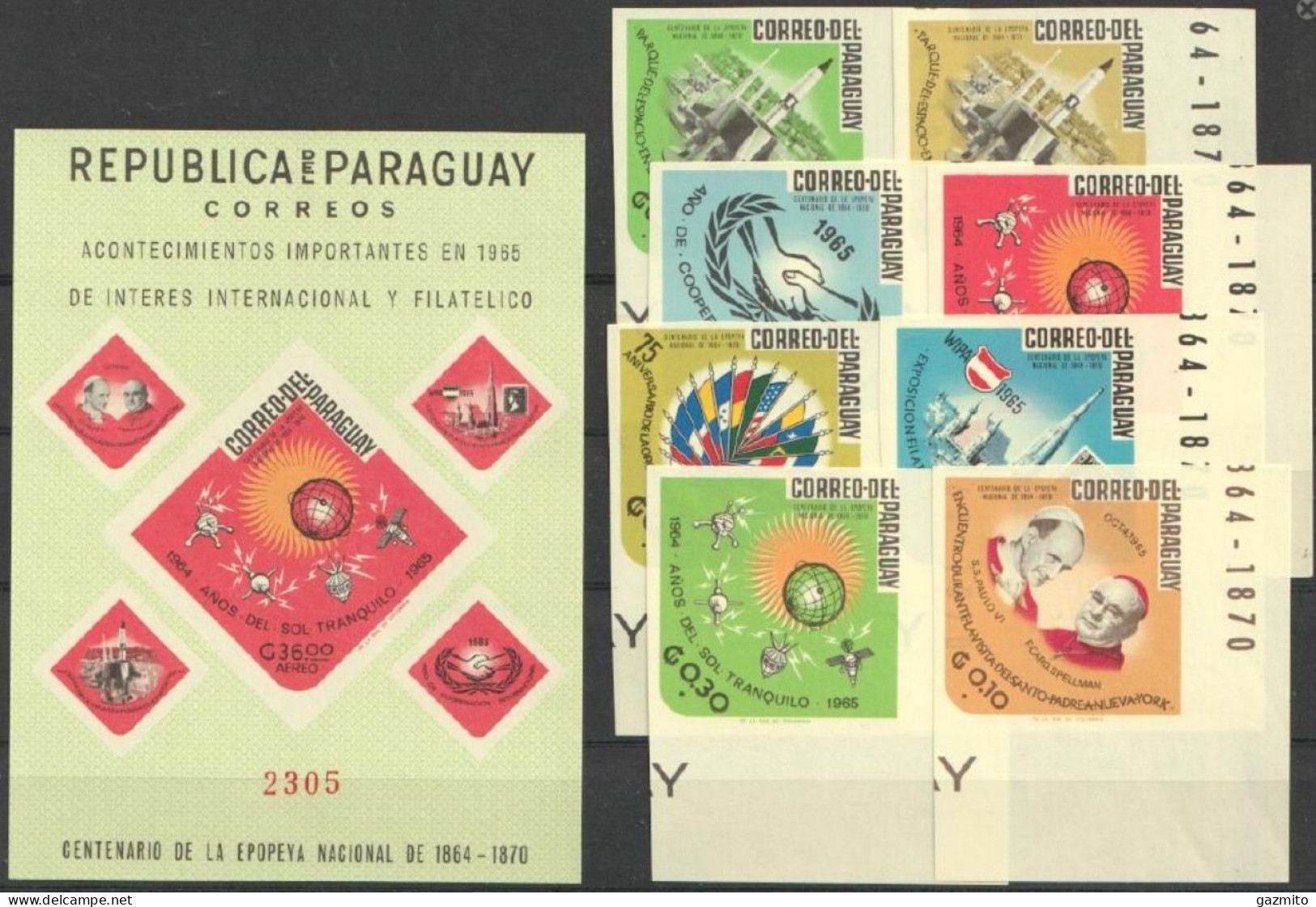 Paraguay 1966, Event, Pope Paul VI, Space, 8val +BF IMPERFORATED - América Del Sur