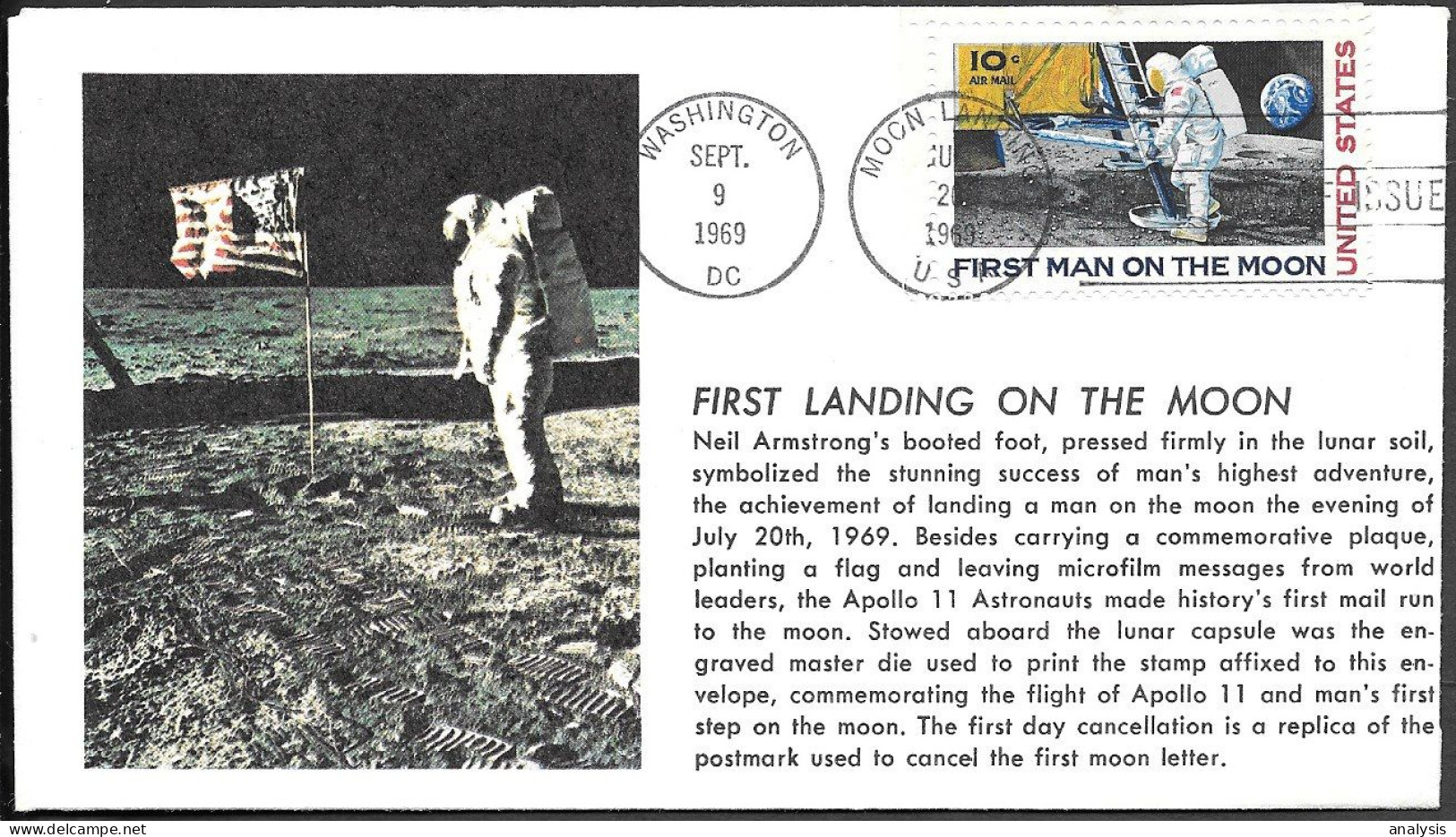 US Space FDC Cover 1969. "Apollo 11" 1st Man On The Moon. Neil Armstrong - USA