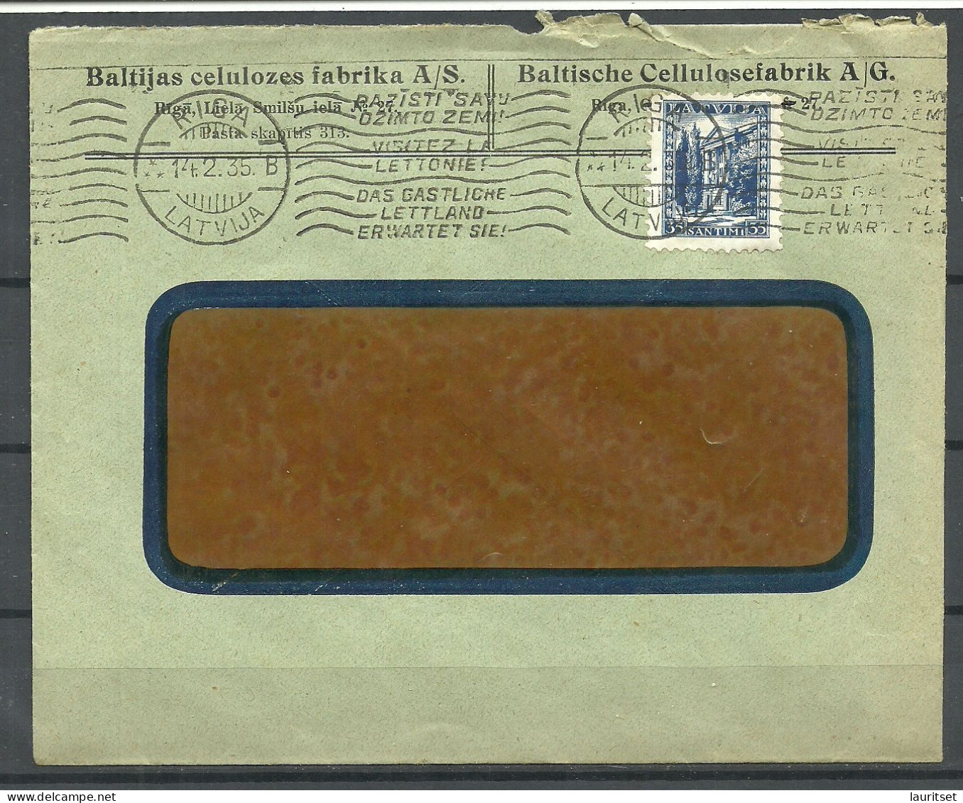 LETTLAND Latvia 1935 Firmenbrief Commercial Cover O Advertising Slogan Cachet Werbung - Latvia