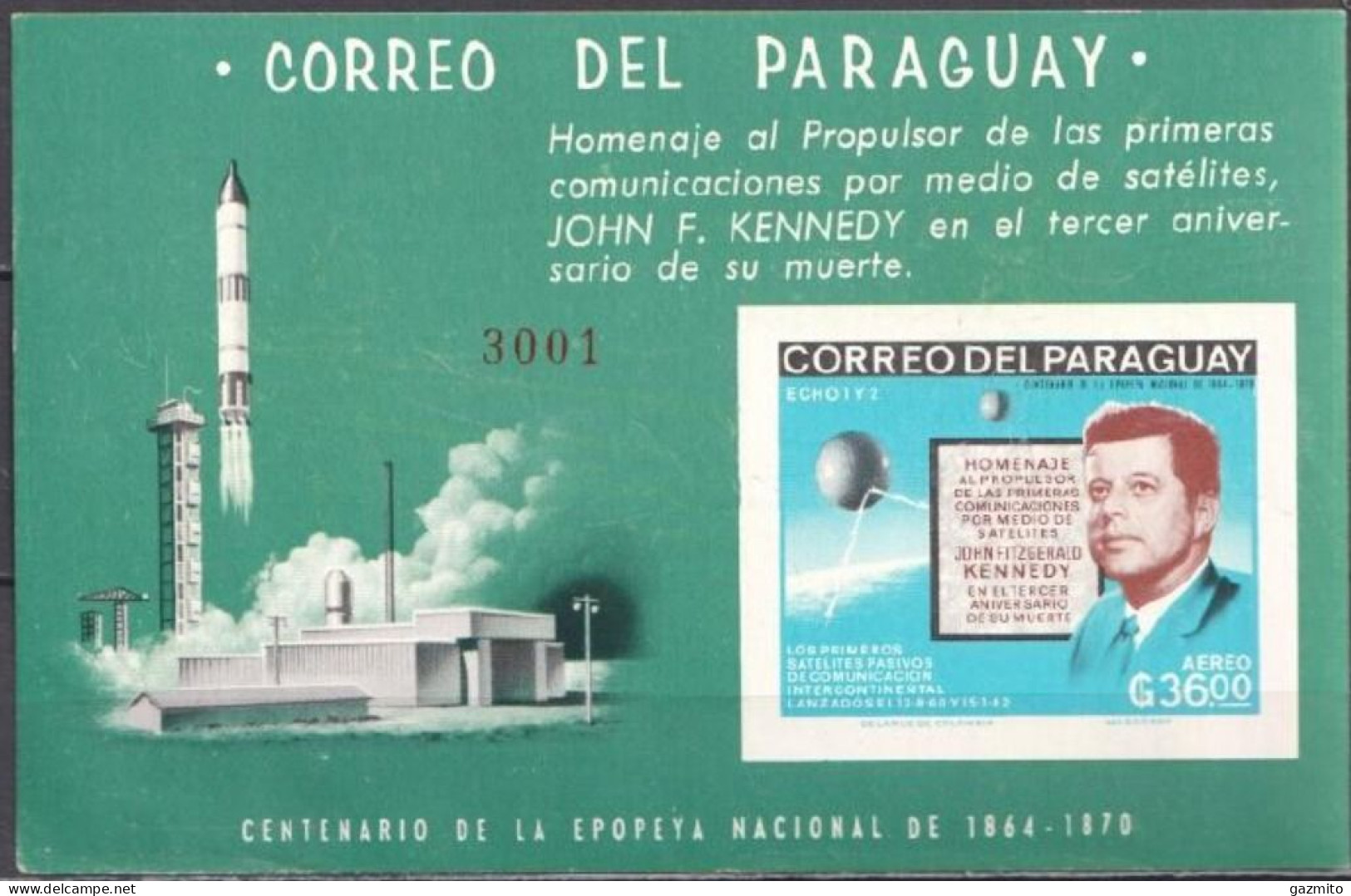 Paraguay 1966, Space, Kennedy, BF IMPERFORATED - Kennedy (John F.)