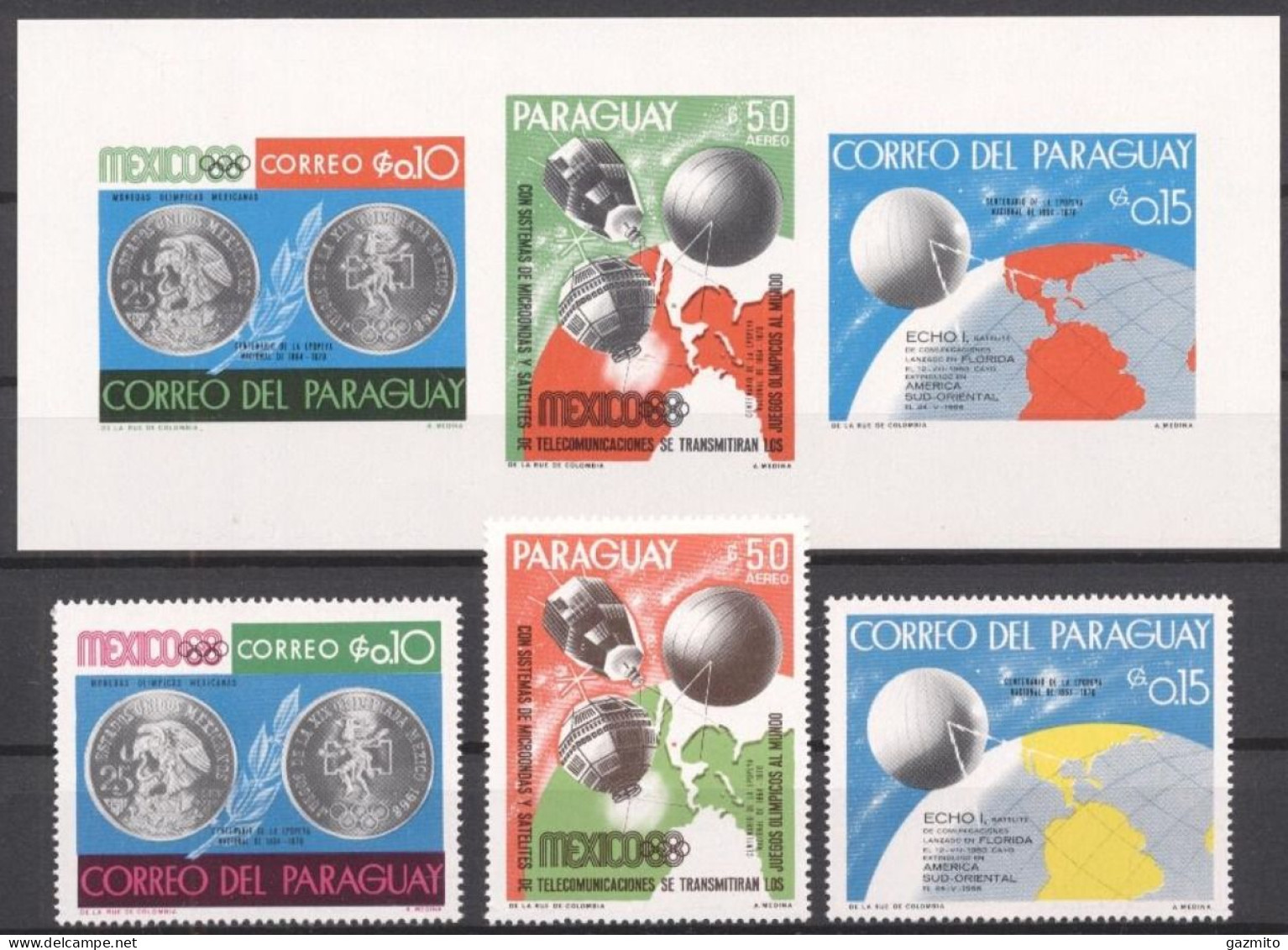 Paraguay 1968, Event, Space, Olympic Games In Mexico, 3val+BF - América Del Sur