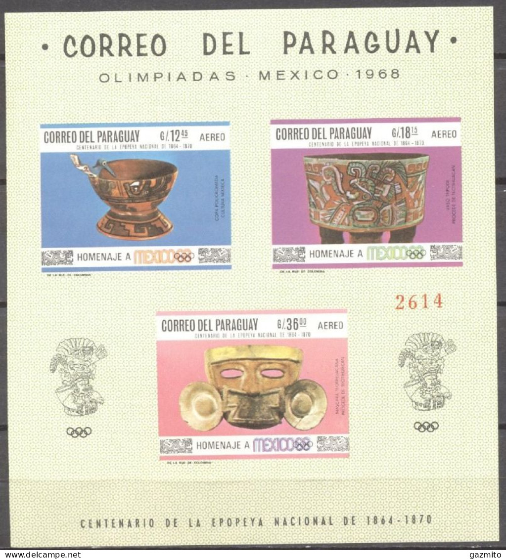 Paraguay 1968, Olympic Games In Mexico, Archaeology, BF IMPERFORATED - Ete 1968: Mexico