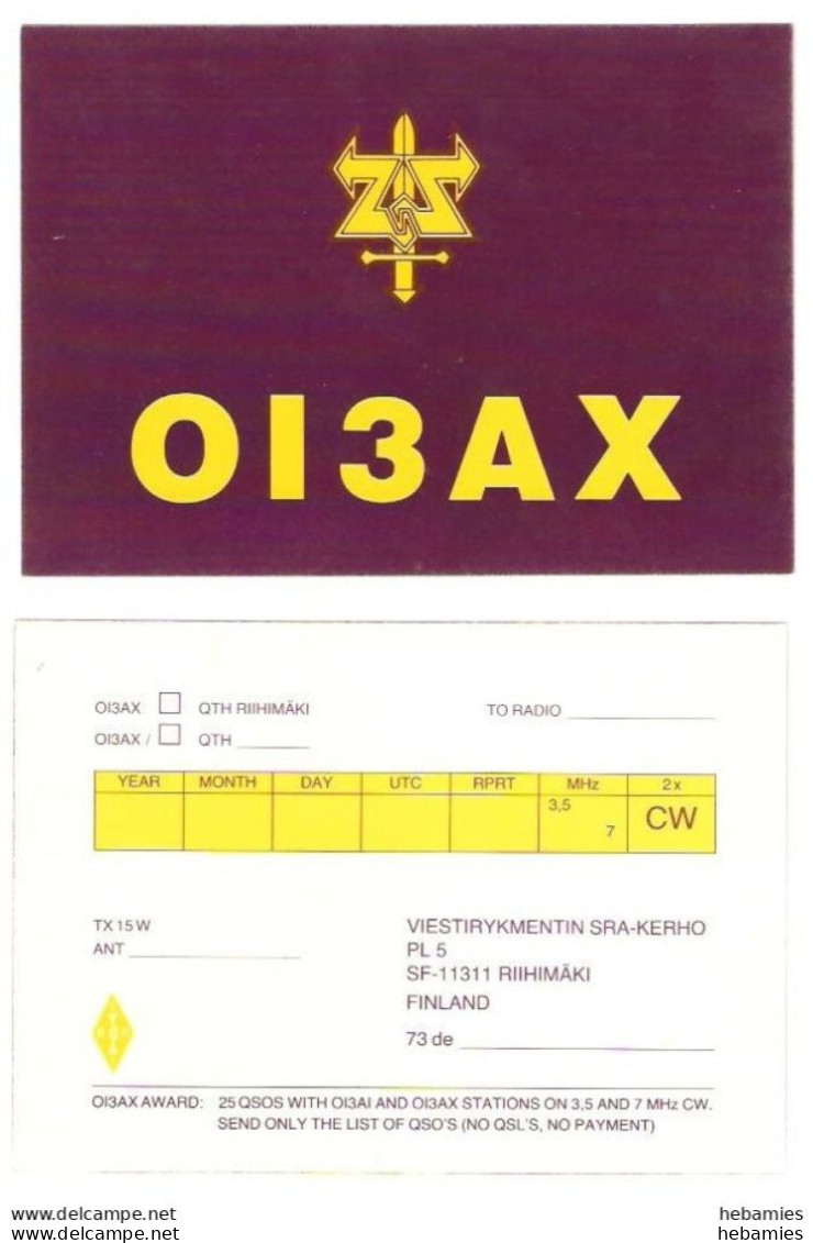 QSL -card - The FINNISH ARMY - THE SIGNAL REGIMENT - OI3AX - - Radio Amateur